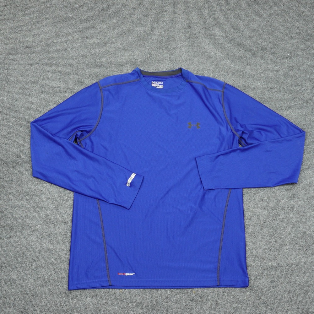 Under Armour Shirt Mens Large Blue HeatGear Fitted Long Sleeve Athletic Gym
